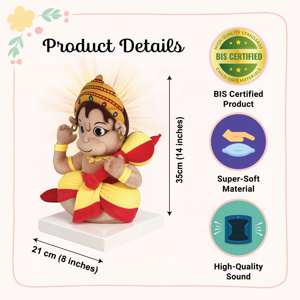 size & product details of aurbo mantra chanting hanuman soft toy 
