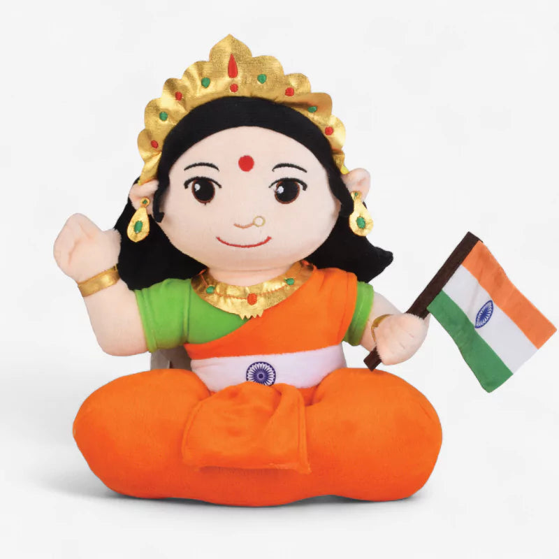 white background image of aurbo anthem singing bharat mata soft toy