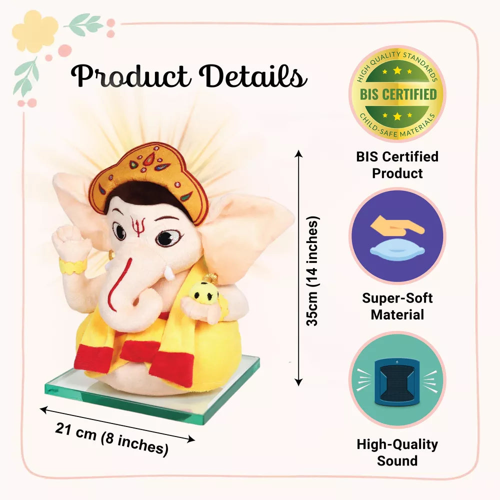 size & product details of aurbo mantra chanting ganesha soft toy 