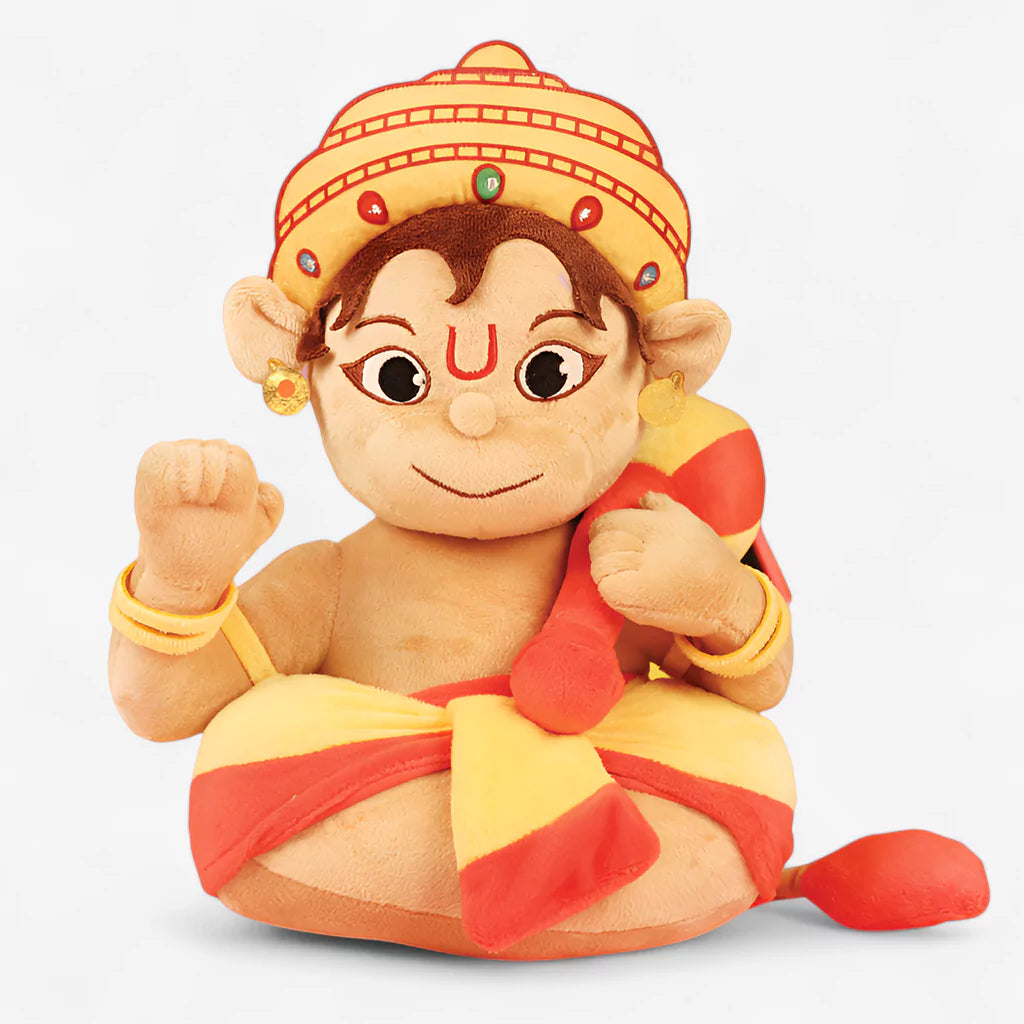 white background image of aurbo mantra chanting hanuman soft toy