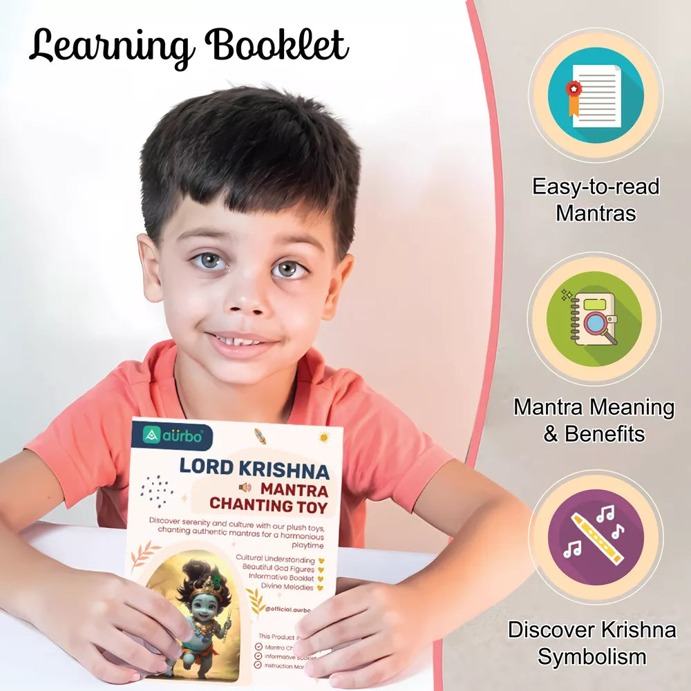 learning booklet with mantra meaning and benefits with aurbo mantra chanting krishna