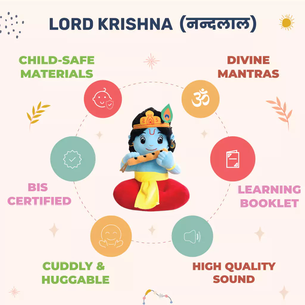 important & differentiating features of aurbo mantra chanting krishna plush toy