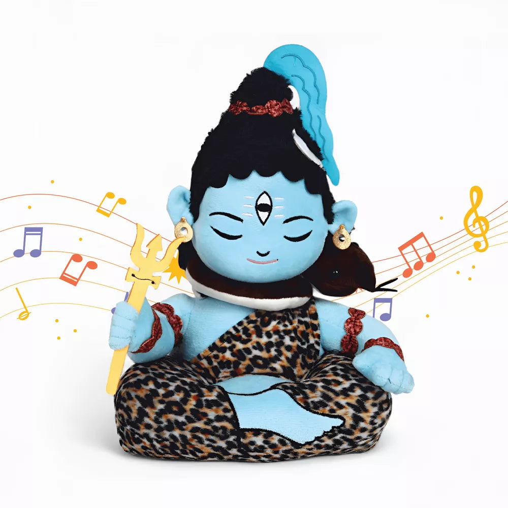 white background image of aurbo mantra chanting shiva soft toy