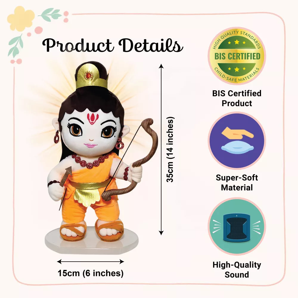 size & product details of aurbo mantra chanting shri ram soft toy 
