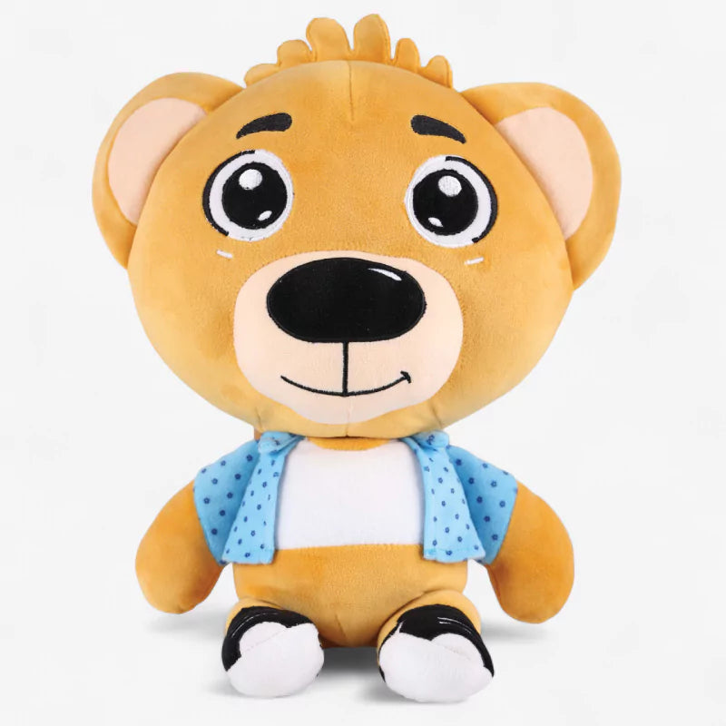 Animal Plush Toys - Ben teddy bear soft toy by Aurbo Toys, featuring a cute face and blue shirt, ideal for kids' cuddles and playtime.